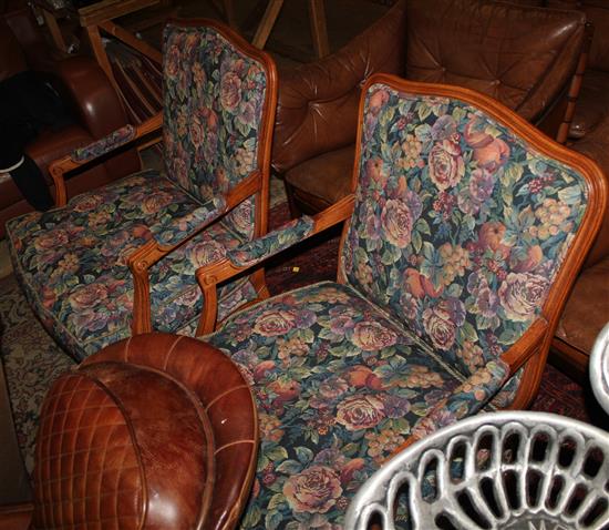 Pair of floral upholstered fauteuils